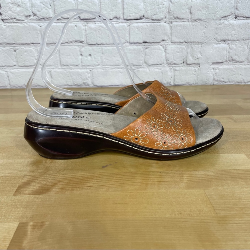 Softspots‎ Slip-On Cushioned Orange Floral Print Sole Sandals Women’s Size 7.5